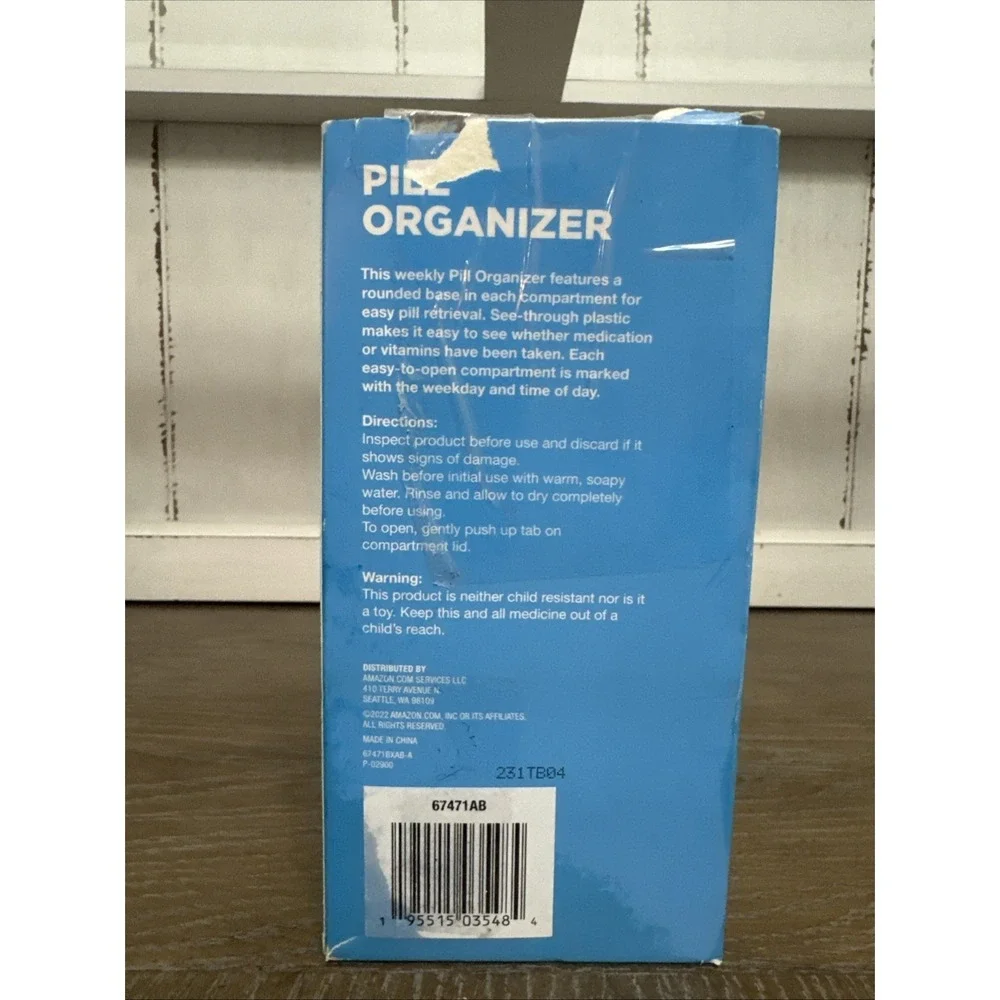 Amazon Basic Care (7-Day) AM/PM Pill Organizer, 1 Count (Pack of 1), Blue